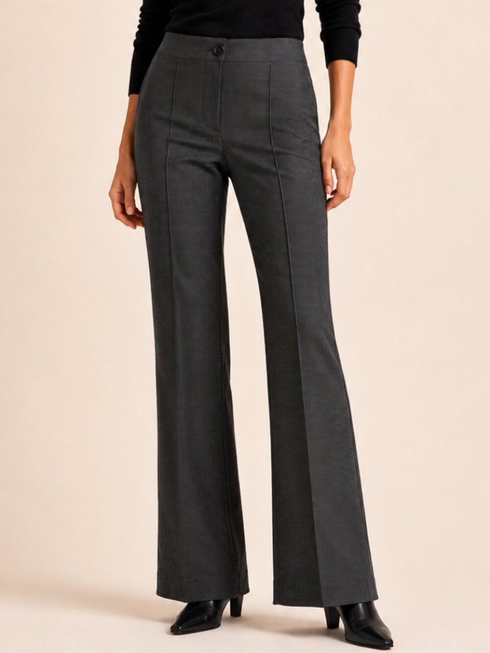 Helmut Lang Wool Blend Micro Check Flared Trousers Size 6